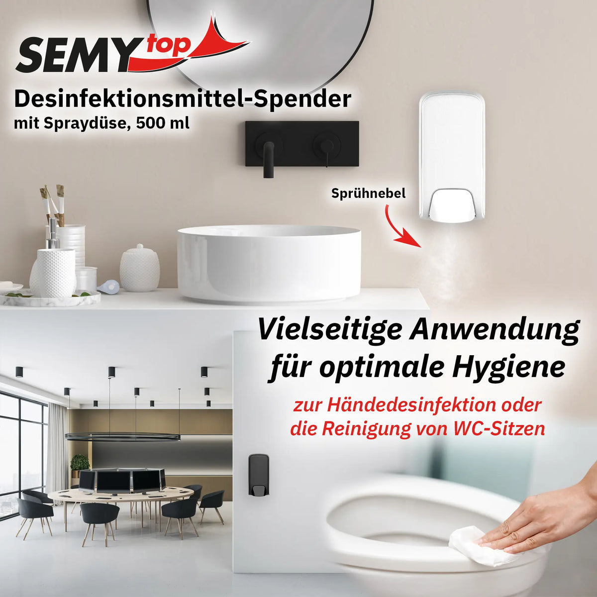 SemyTop Desinfektionsmittelspender, 500 ml, weiß matt