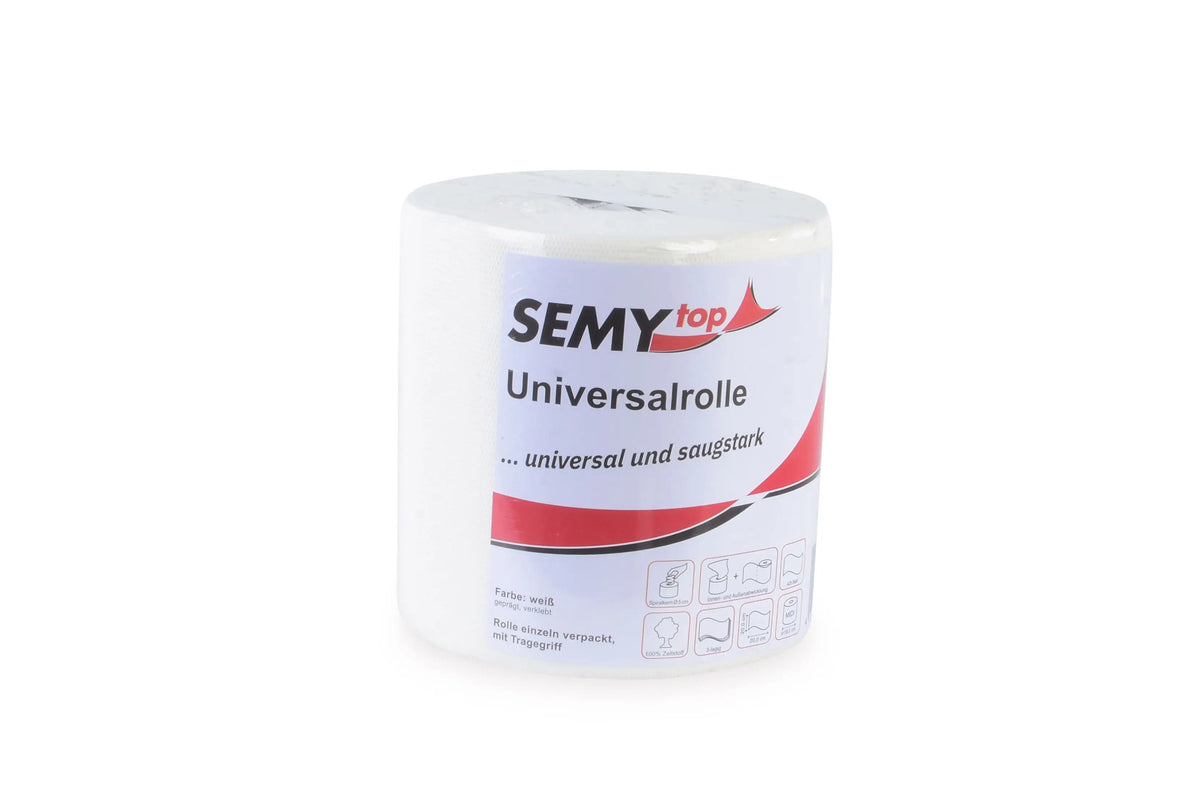 SemyTop Handtuchrolle MIDI 20 cm, 3-lagig, Zellstoff weiß, Ø 19 cm, 6 Rollen, einzeln verpackt mit Tragegriff