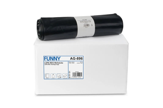 Funny LDPE-Regenerat Müllsäcke, schwarz, Typ 100, 120 l, 700 x 1.100 mm, 10 Rollen à 15 Stück