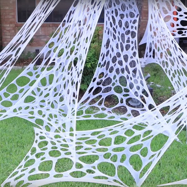 Spinnennetz-Stoff mit 13 Spinnen | 200 x 200 cm | Halloween-Deko