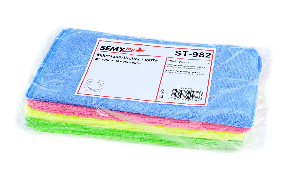 SemyTop Mikrofasertücher 4-farbig zu je 3 Stück vorsortiert, EXTRA, 32x32cm, 25 x 12 Stück