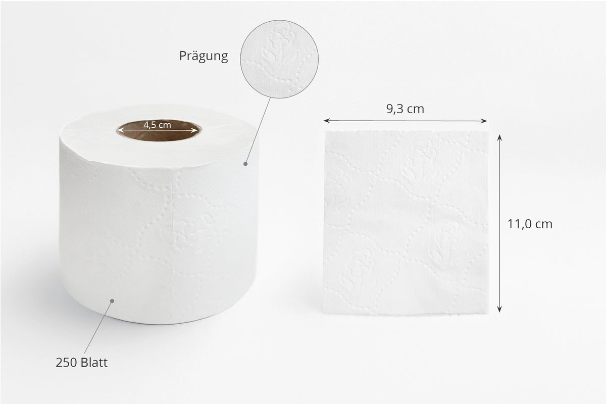 QUICKY Toilettenpapier 3-lagig, 250 Blatt, Zellstoff weiß, 6 x 8 Rollen