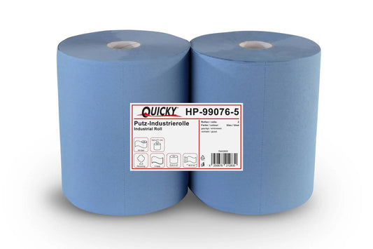 QUICKY Industrierolle 33 cm, 2-lagig, recycling blau, 500 Blatt, 2 Rollen