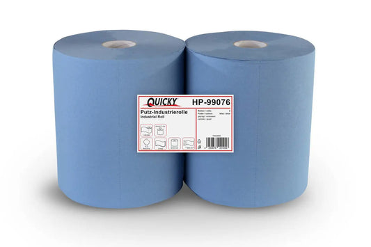QUICKY Industrierolle 33 cm, 2-lagig, recycling blau, 1.000 Blatt, 2 Rollen