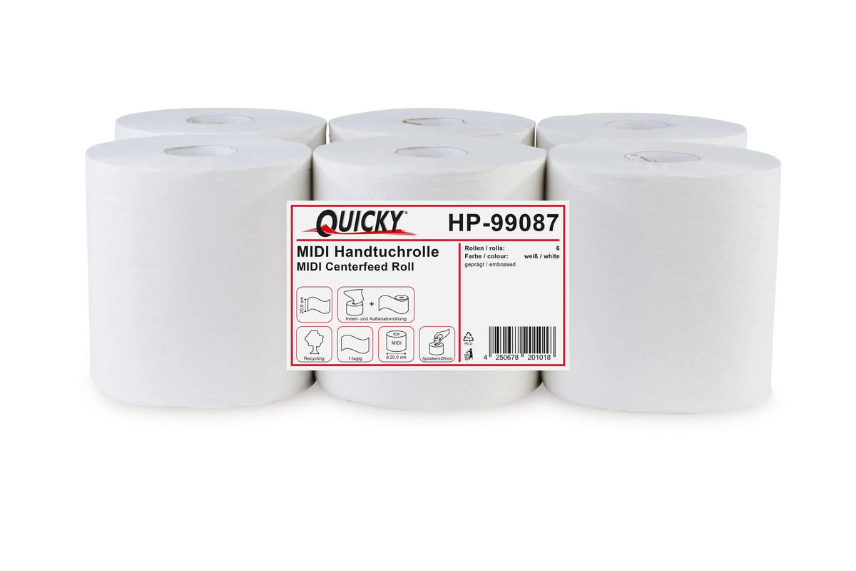 QUICKY Handtuchrolle MIDI, 1-lagig, recycling weiß, Ø 20 cm, 6 Rollen