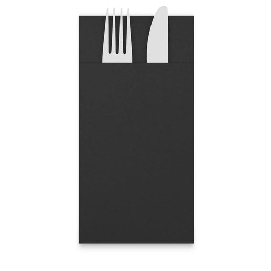 QUICKY Airlaid-Bestecktaschen, 39 x 40 cm, schwarz, 1/8-Falz, 20 x 50 Stück