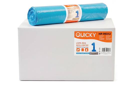 QUICKY LDPE-Regenerat Müllsäcke, blau, 120 l, Typ 70, 700 x 1.100 mm, 250 Stück